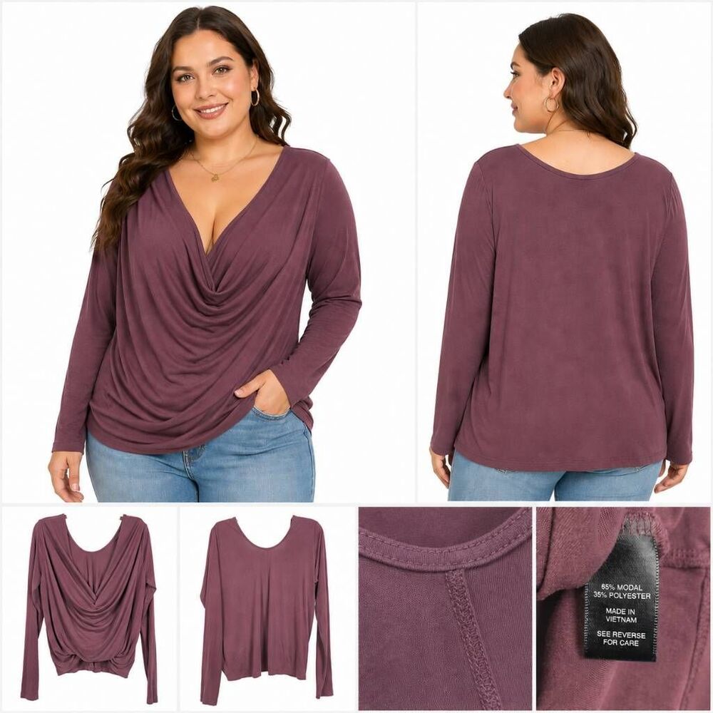 Red by BKE Draped Top L Mauve Long Sleeve